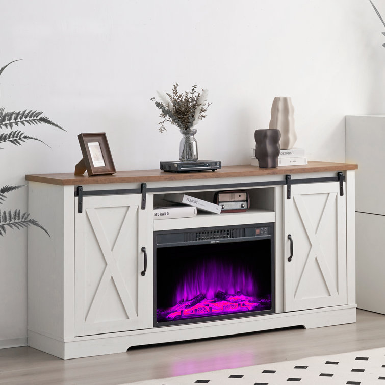 Wayfair white tv stand with deals fireplace